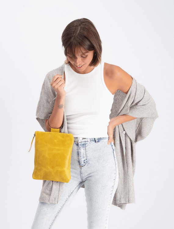 yellow Leather Clutch, Leather Wristlet, Leather Clutch with Bracelet Handle, Soft Leather, Clutch Purse, Evening Bag, Wristlet Leather Bag ||Mustard||