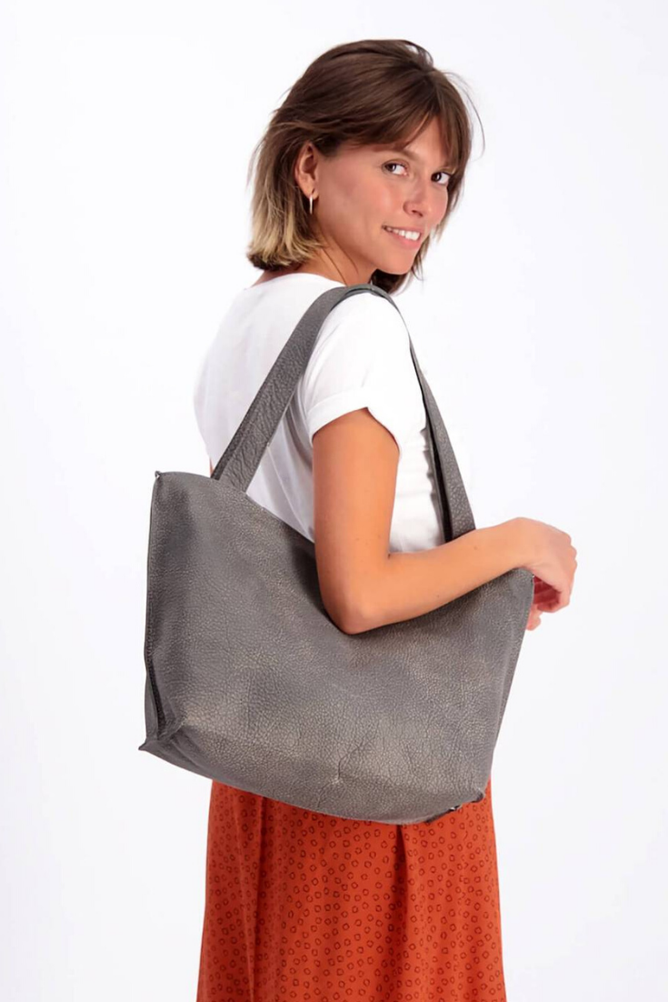 Distressed Grey Leather Tote Bag, Soft Leather Bag, Slouchy leather bag, Leather handbag, Women Bag, Shiri Bag, Leather bag, Leather tote, Women tote bag ||Gray||