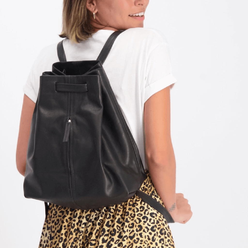 black leather backpack, soft leather , leather rucksack backpack, women backpack, black leather backpack ||Black||