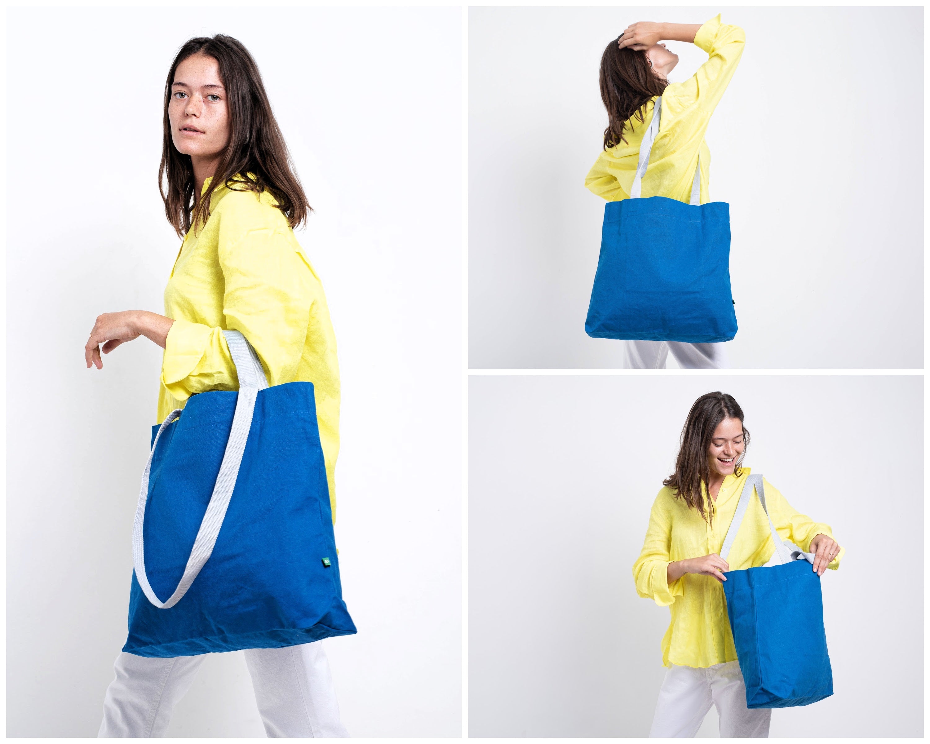 Dark Blue Linen Tote Bag. Plain Blue Canvas Tote Bag for Women 
