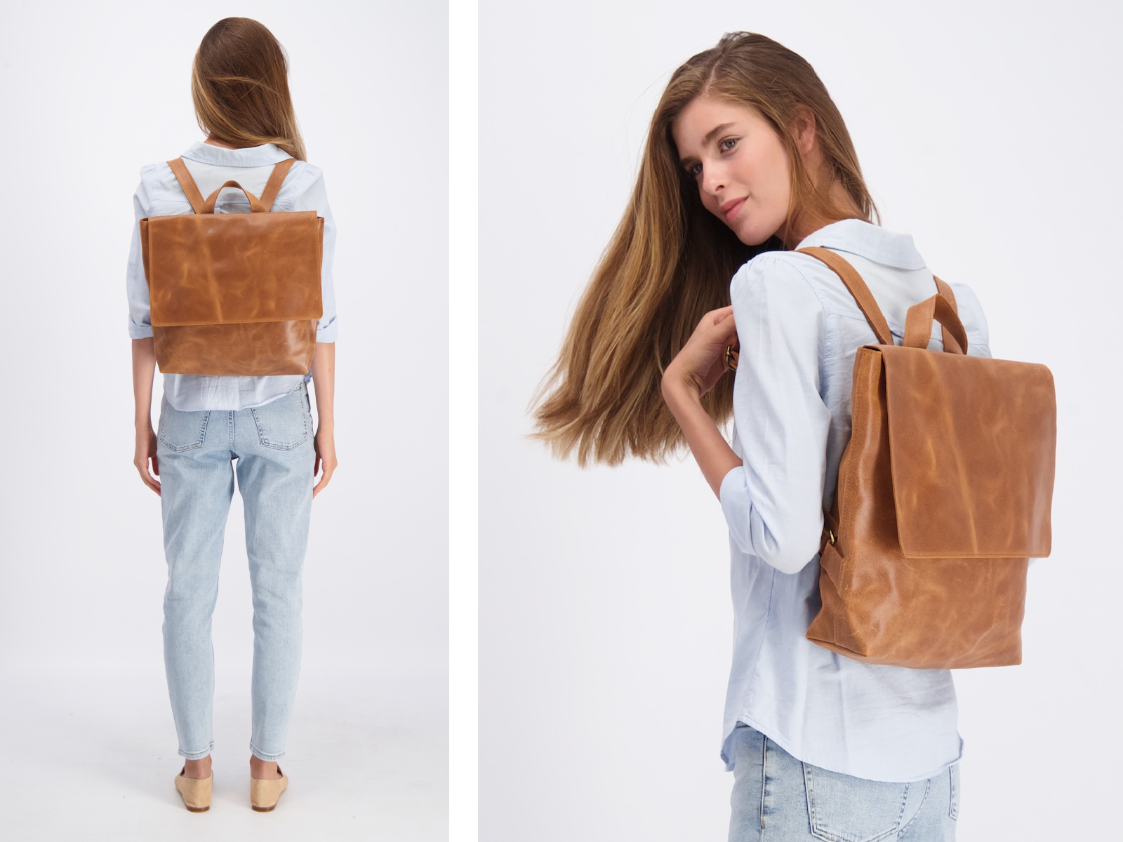 Brown Leather Backpack - MANILA BAG