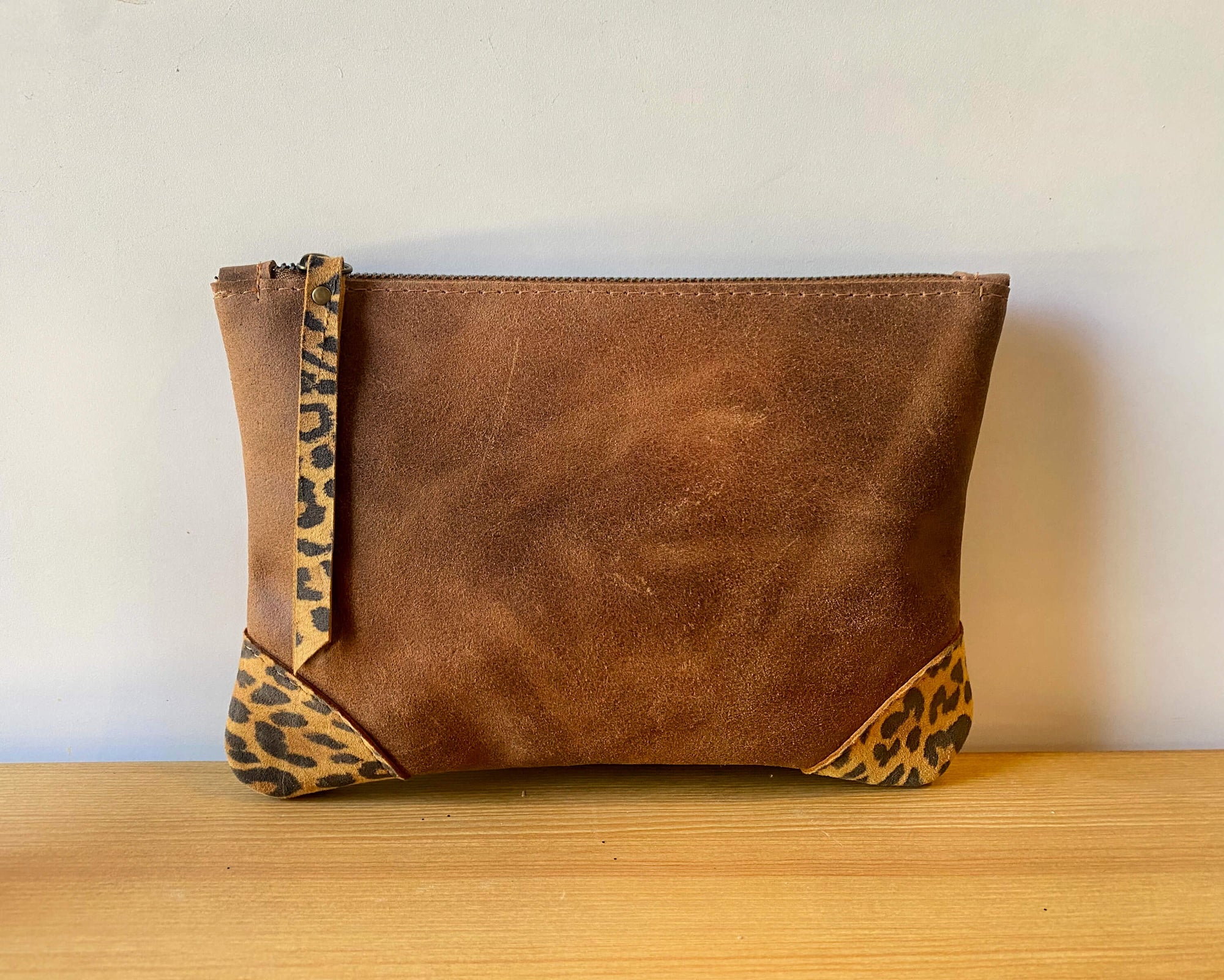 leather makeup bag, cosmetic leather purse, small leather bag, leather clutch, brown leather make up bagMakeup Bag, Toiletry Bag, Travel Bag, Evening Bag, Leather Bag, Leather Pouch, Leather Wristlet Pouch, Leather Wristlet Pouch, Brown leather purse with Leopard print 