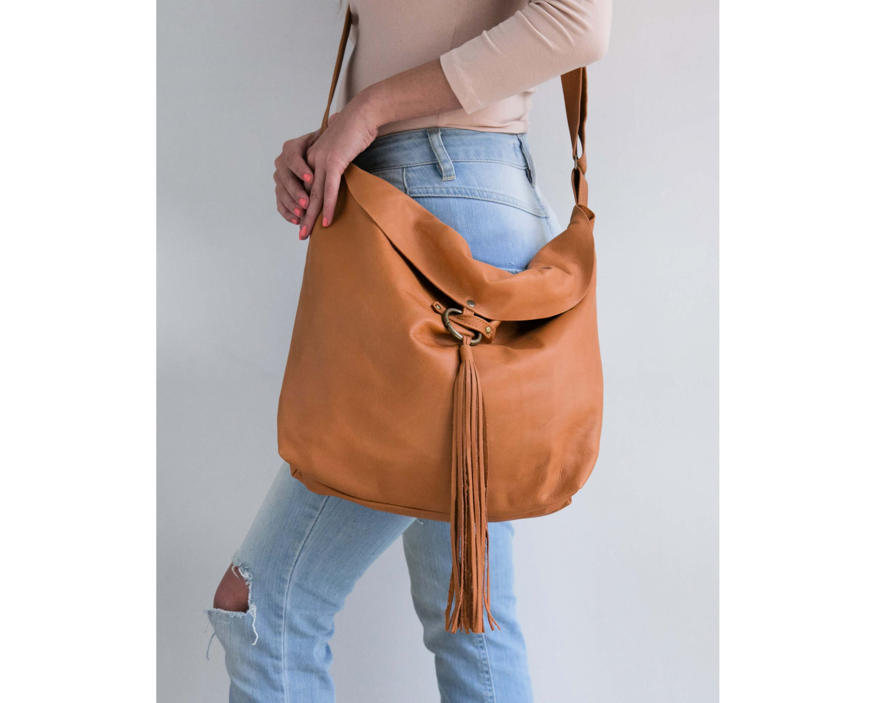 Leather Crossbody Bag Brown Leather Hobo Bag Soft Leather 