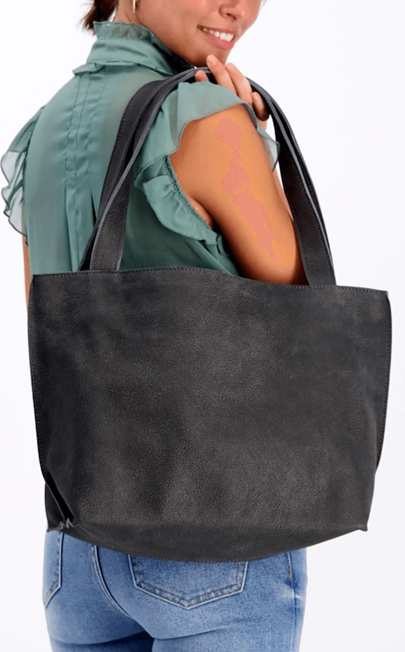 Leather Soft Canvas V Tote Mini Bag
