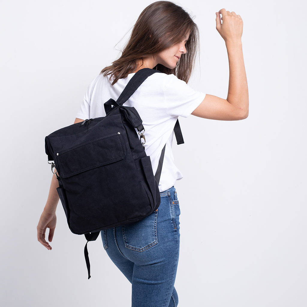 Womens Black Canvas Backpack Bags - Black
