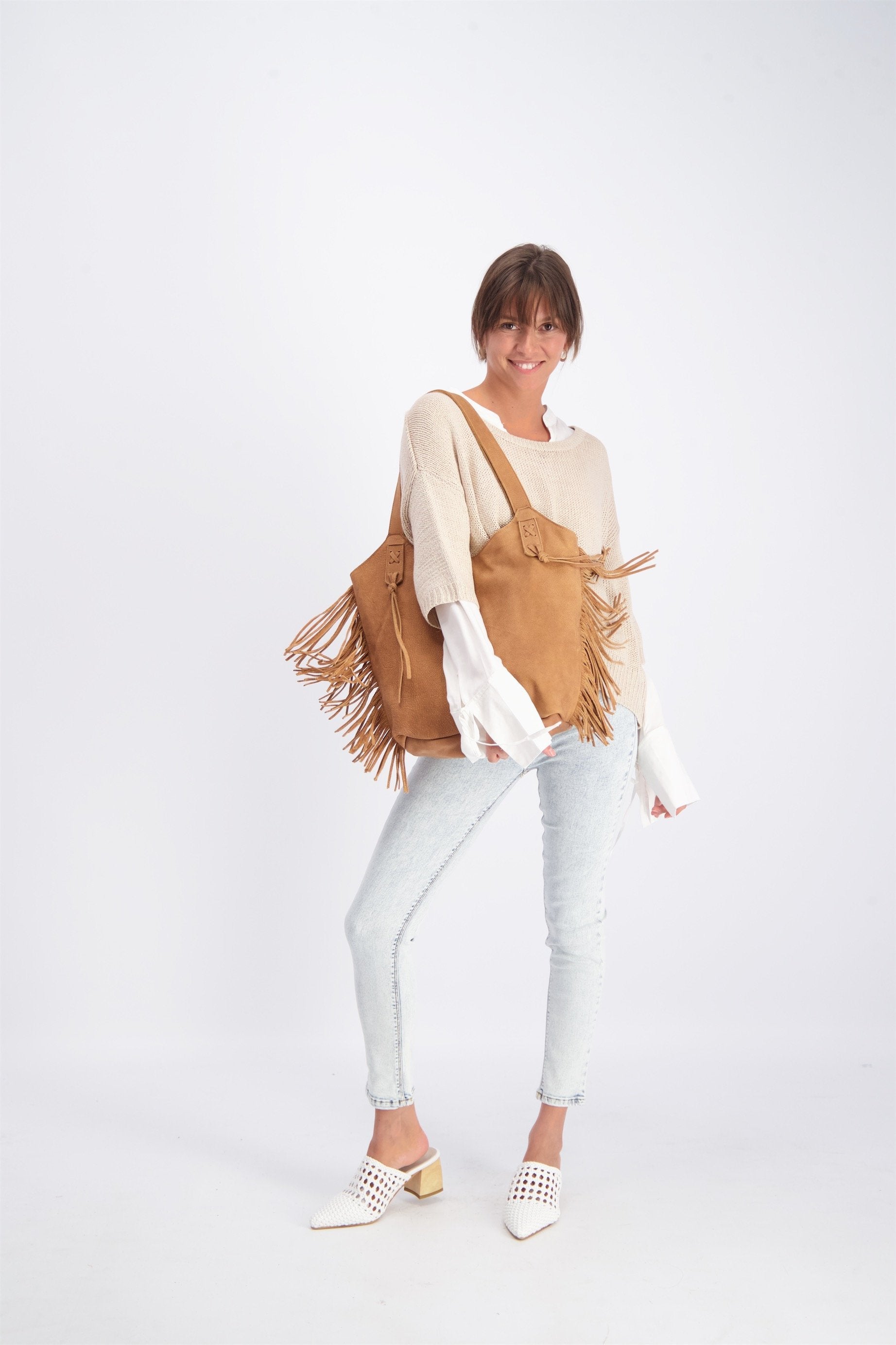 Sweet Perspective Faux Leather Fringe Purse in Khaki