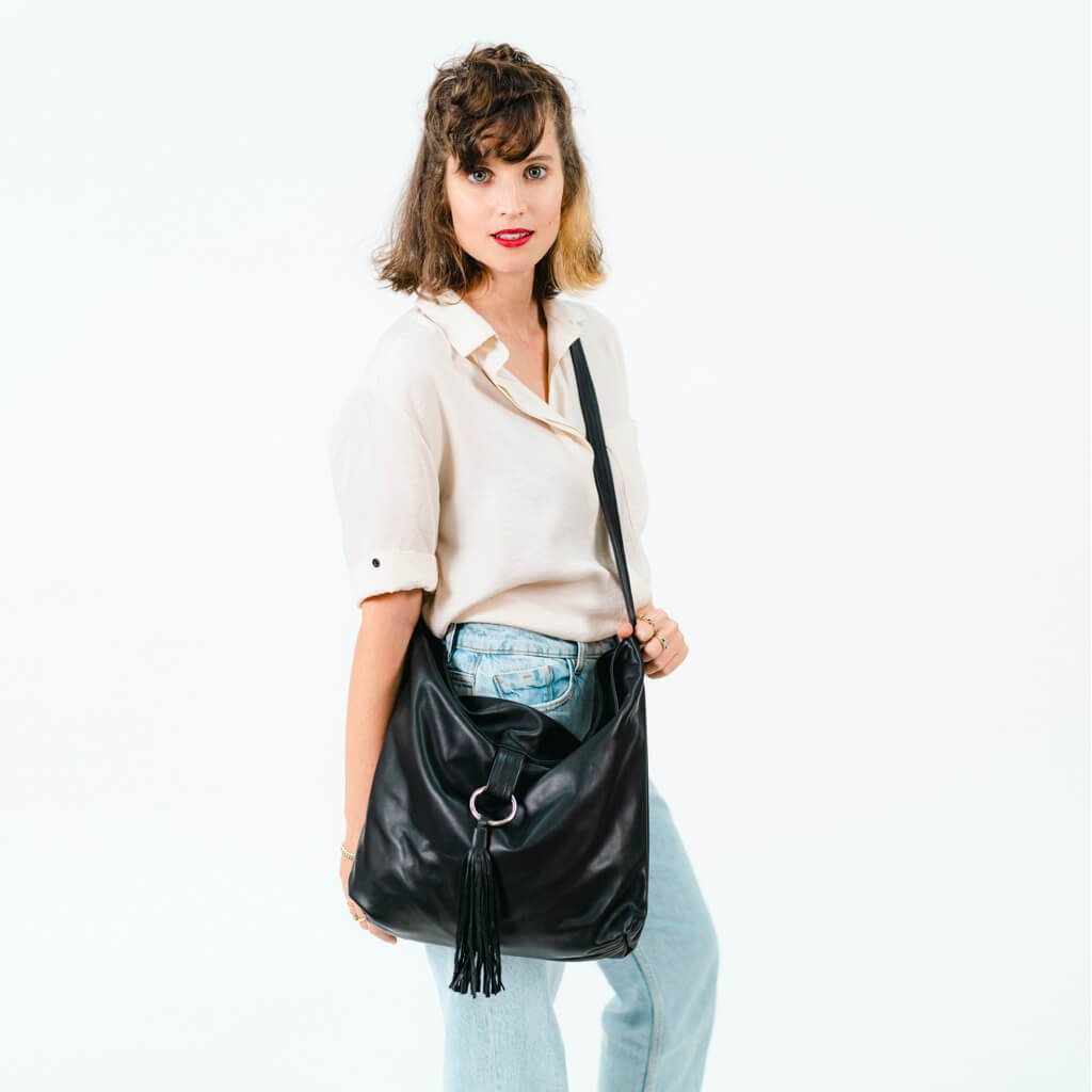 Hobo Crossbody Bag, Leather Purse | Mayko Bags Black / Yes Lining for Me