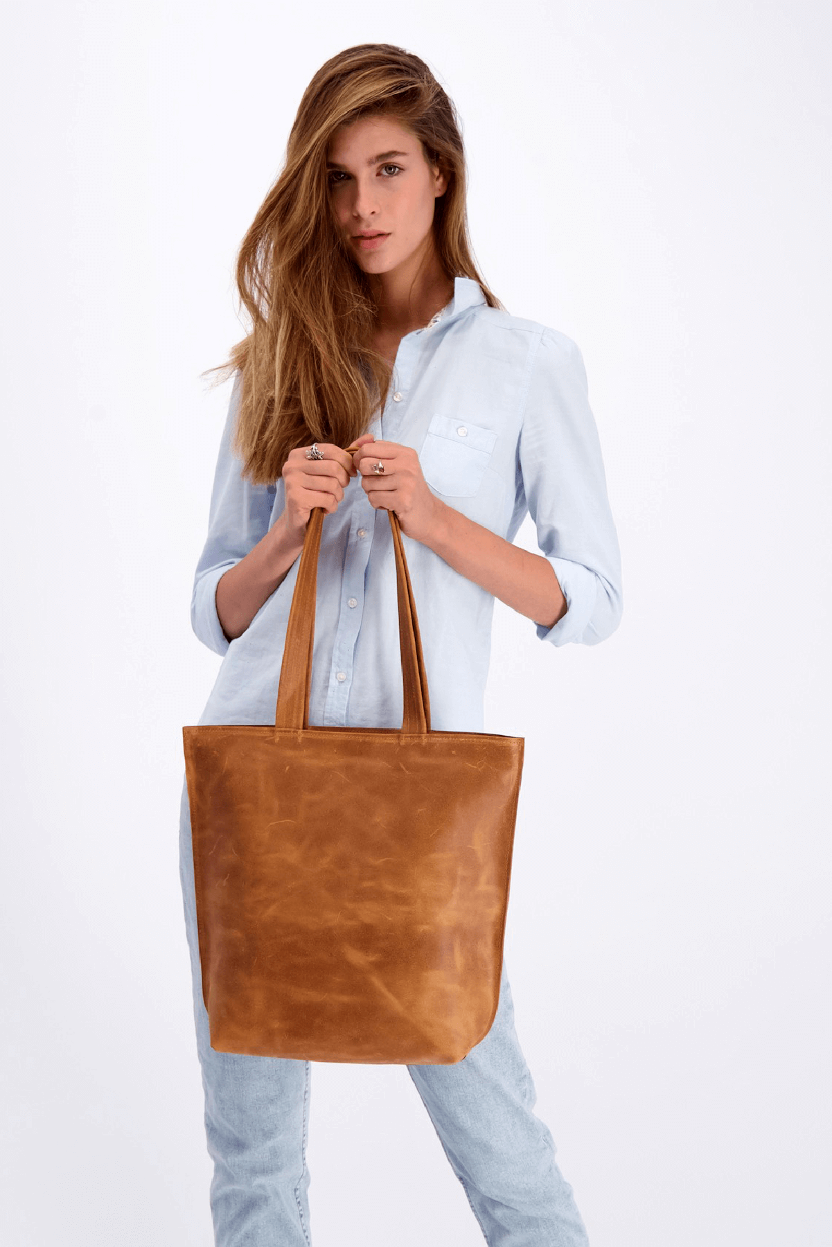 Leather Tote Bag With Zipper, Genuine Leather Tote Bag