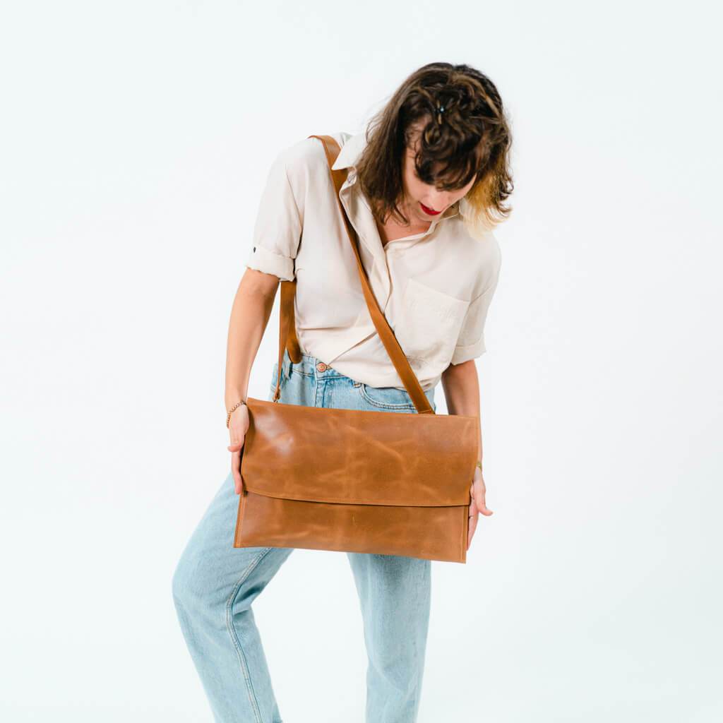 Leather Computer Bag, Laptop Handbag Purse | Mayko Bags Brown