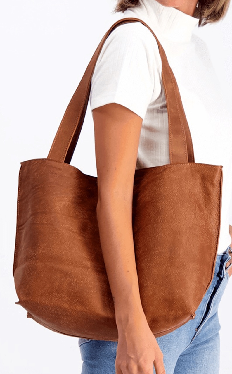 Tan Olivia Leather Tote Bag, Bags & Purses