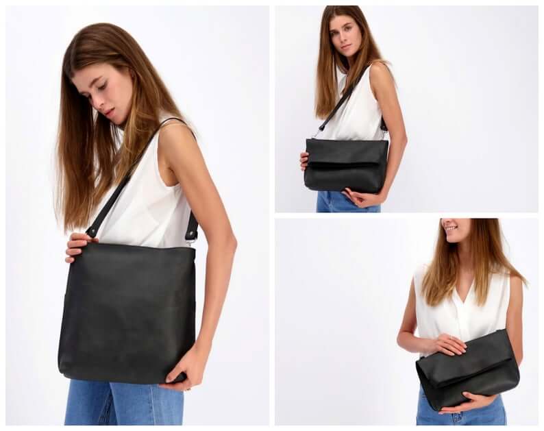 Mayko Bags Black Genuine Leather Crossbody Bag