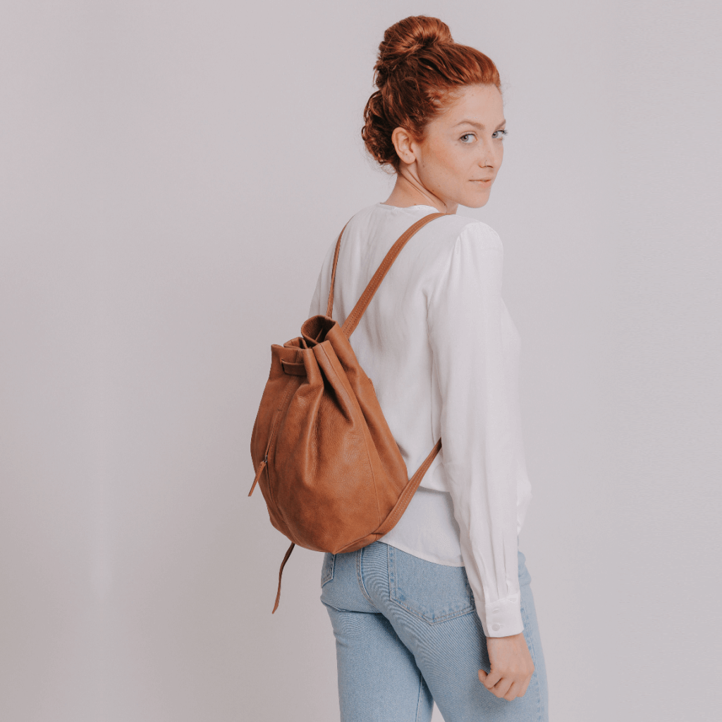 black leather backpack, soft leather , leather rucksack backpack, women backpack, brown leather backpack, drawstring leather backpack ||Brown||