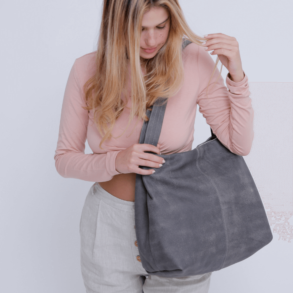 Handmade Distressed Gray Leather Tote Bag, Gray Handbag | Mayko Bags Camel
