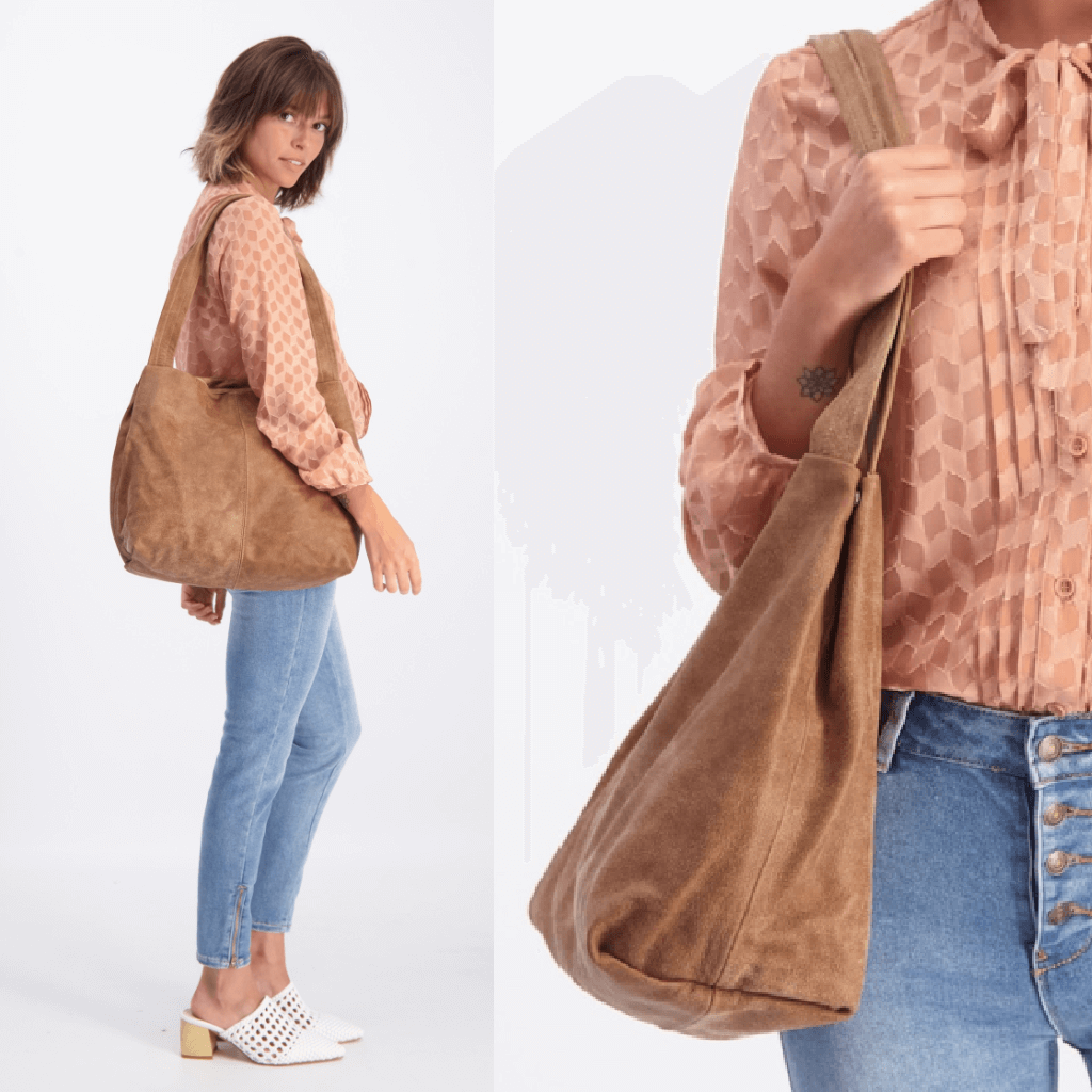 Slouchy Shoulder Bag For Women - Soft Suede Purse