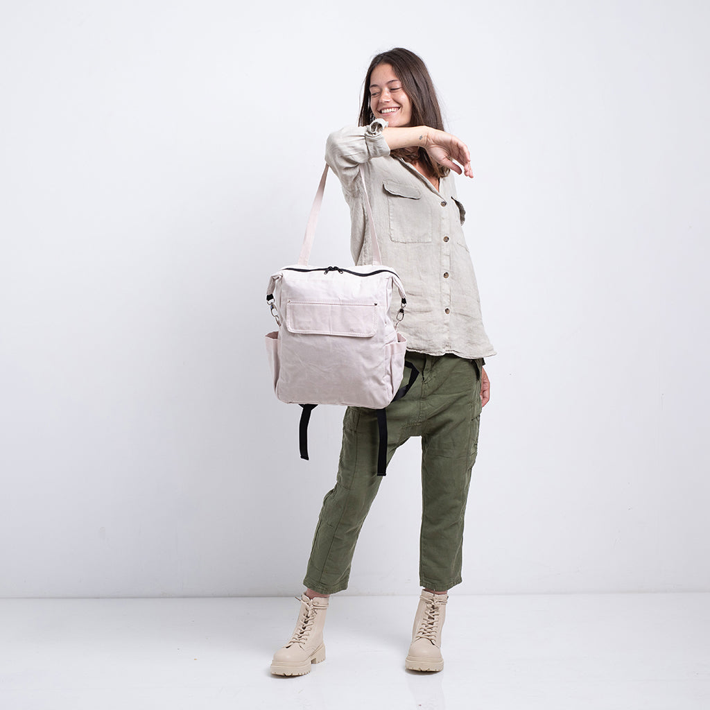 Diaper bag / weekend bag in waxed canvas with leather handles and bottom  COLLECTION UNISEX