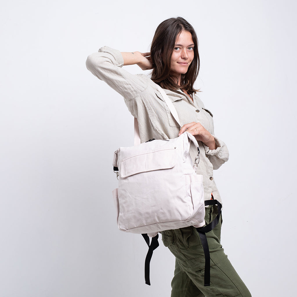Diaper bag / weekend bag in waxed canvas with leather handles and bottom  COLLECTION UNISEX