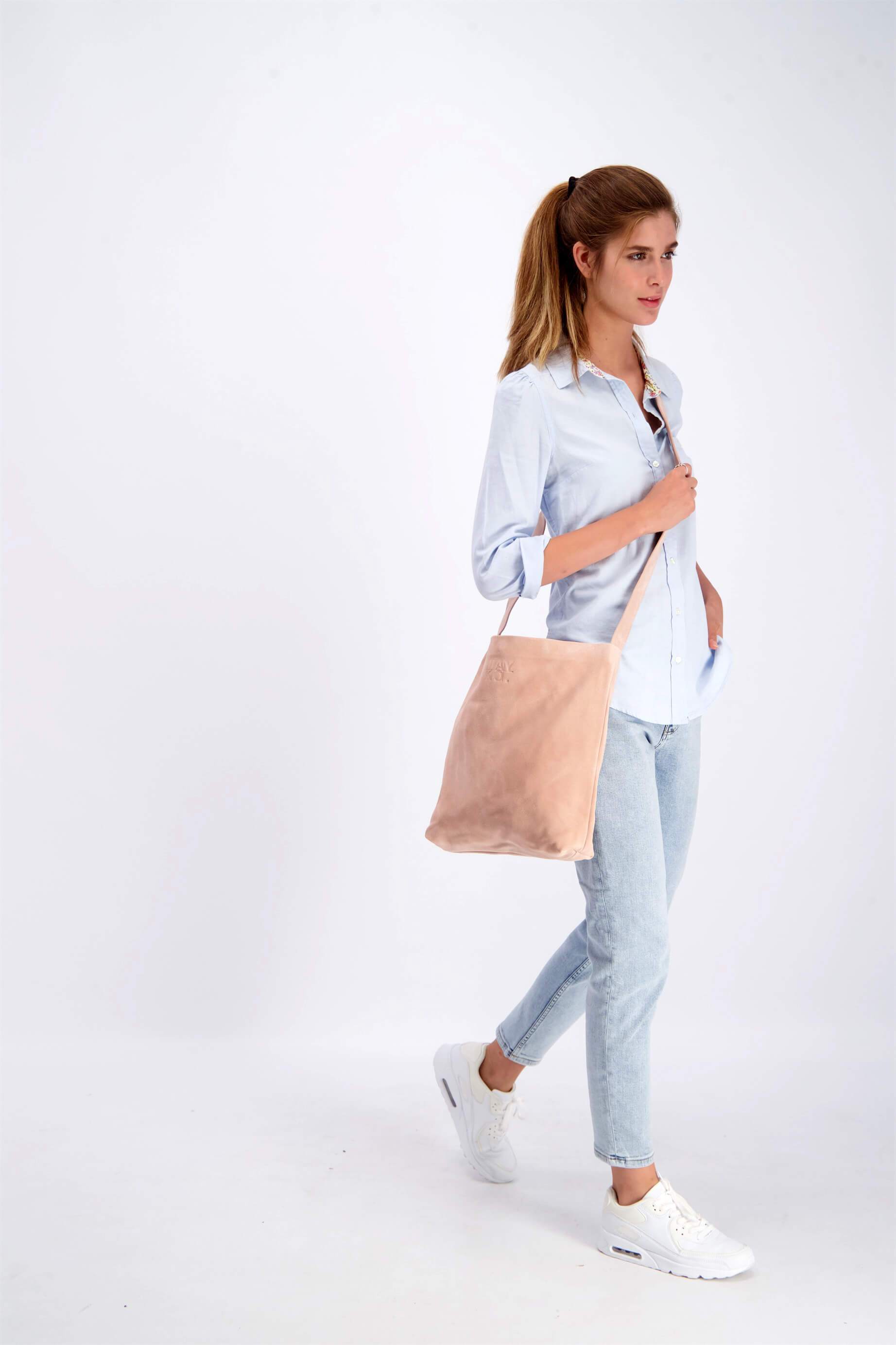 Leather Bag, Suede Leather Bag, Everyday Carry Leather Bag, Handmade Soft Leather Bag, Women Bag Tote, Long Tote Bag, ||BlushPink||