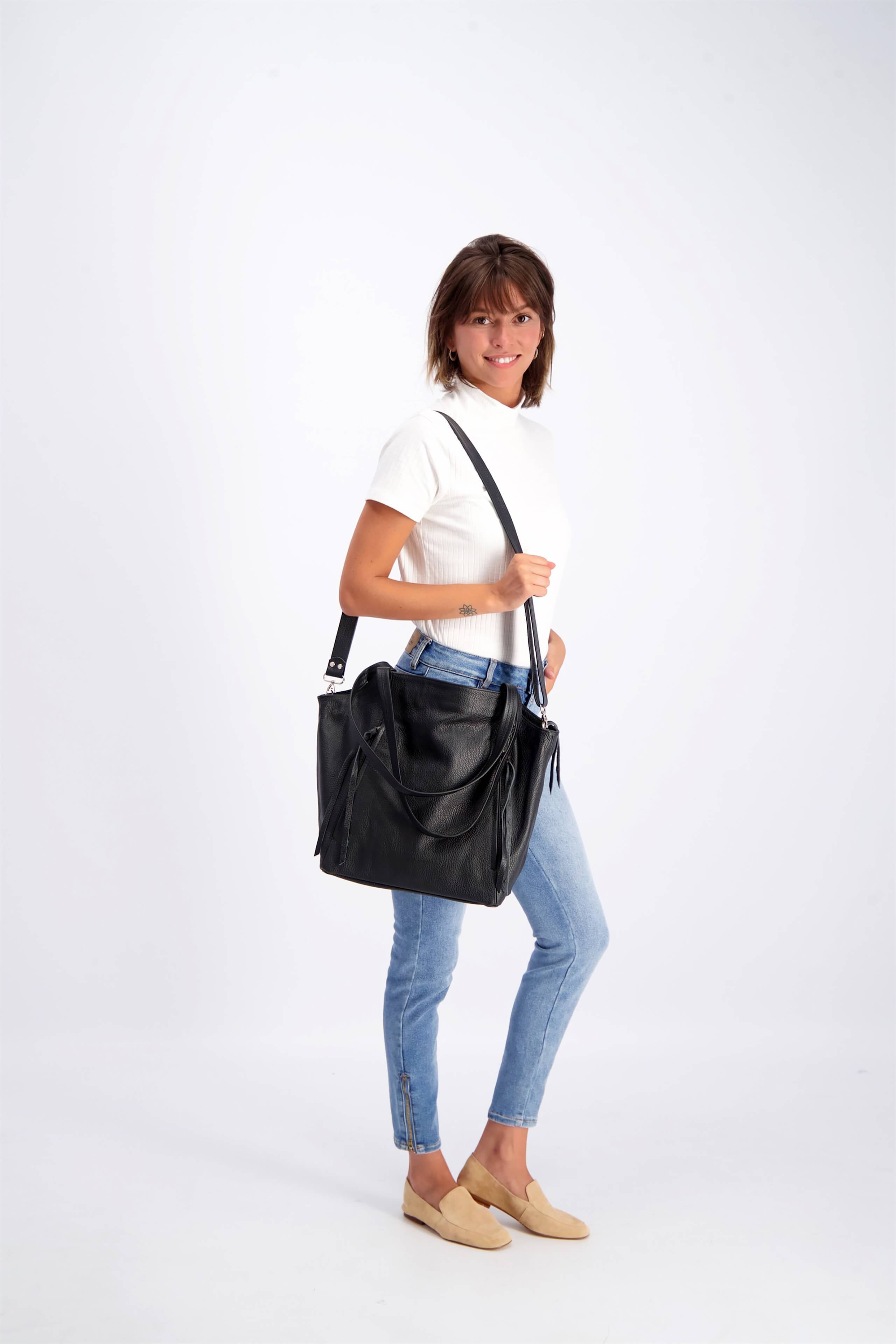 Handmade Large Crossbody Tote With Zipper For Women
